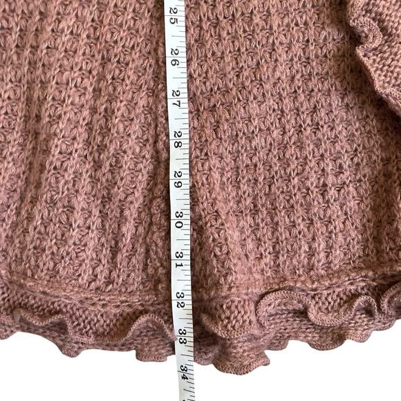 Anthropologie Moth Sz XS Rocia Ruffled Coccon Cardigan Waffle Knit Mauve Boho - Picture 14 of 16